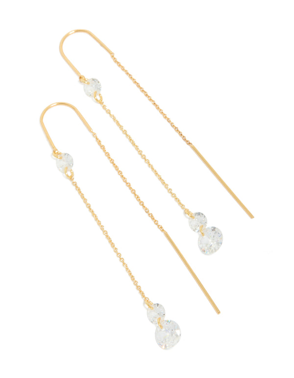 Elegant gold plated cubic zirconia thread through earrings front view