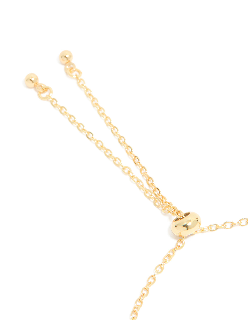 Featuring the toggle mechanism of a gold plated blue and beige oval cubic zirconia bracelet on closure detail view