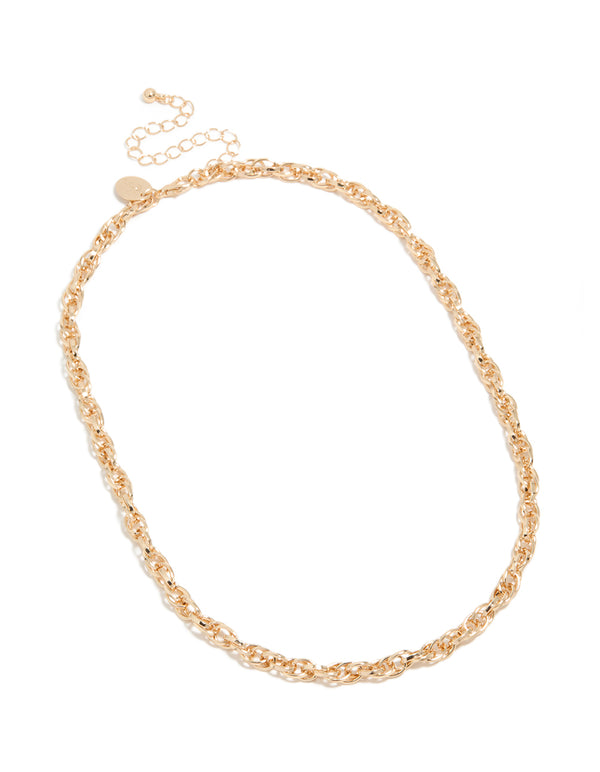 Elegant intertwined chain necklace crafted in gold front view