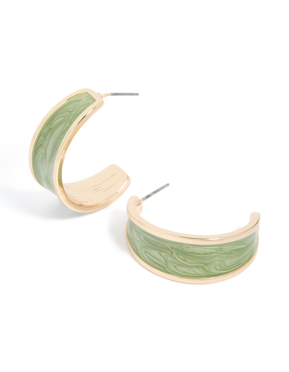 Gold Green Marble Inlay Hoop Earrings