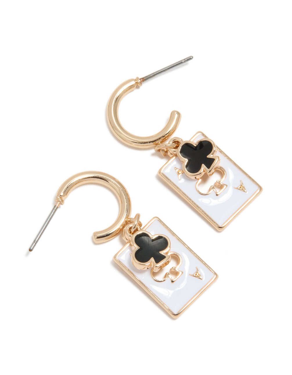 Gold Ace Of Clubs Card Huggie Earrings