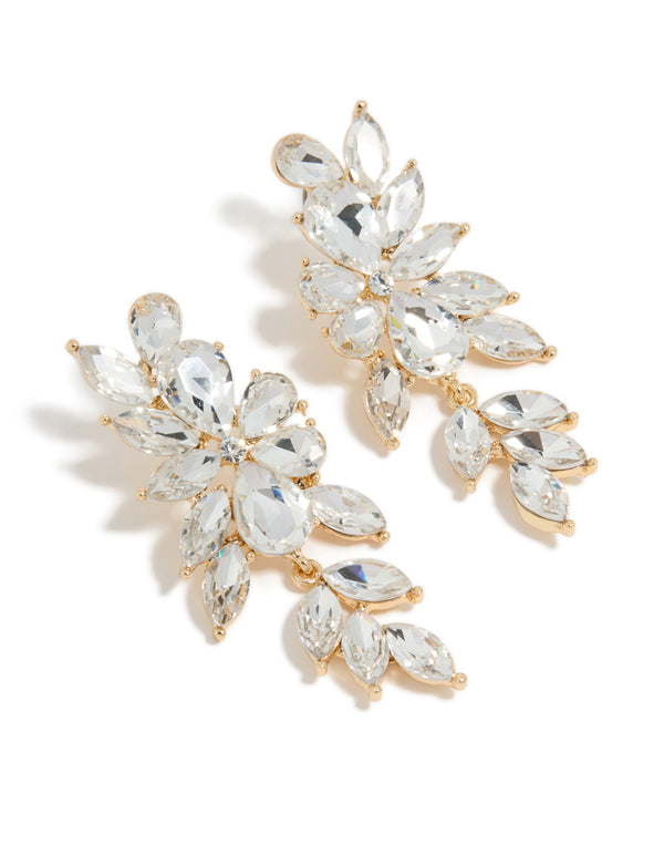 Gold Diamante Chunky Floral Drop Earrings