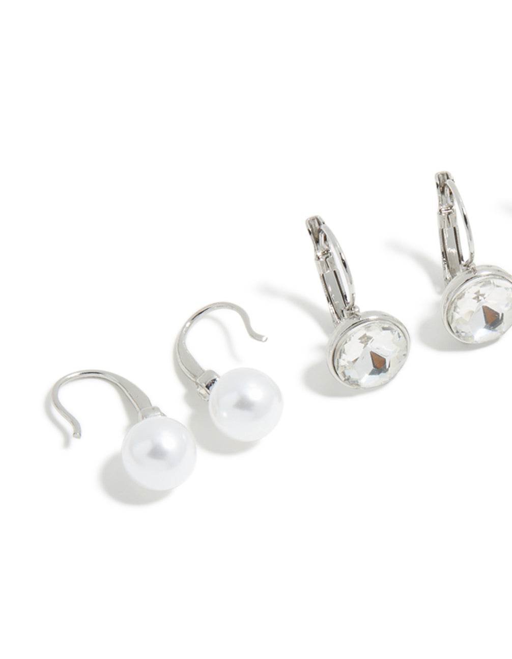 Silver Diamante & Pearl Huggie Earrings 3-Pack
