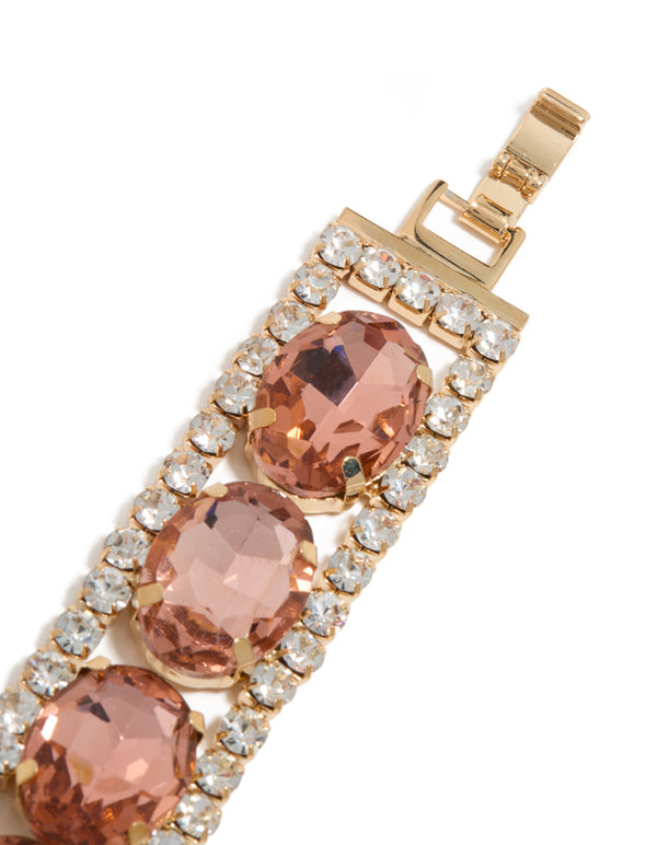 Highlighting a silver pink and clear diamantes bracelet closure detail view
