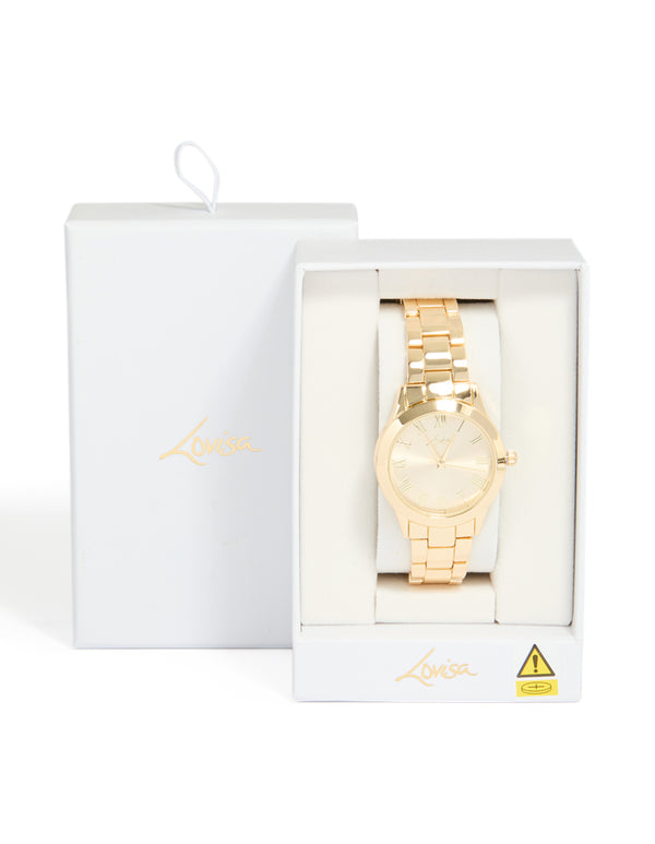 Gold Plated Classic Round Roman Numeral Watch