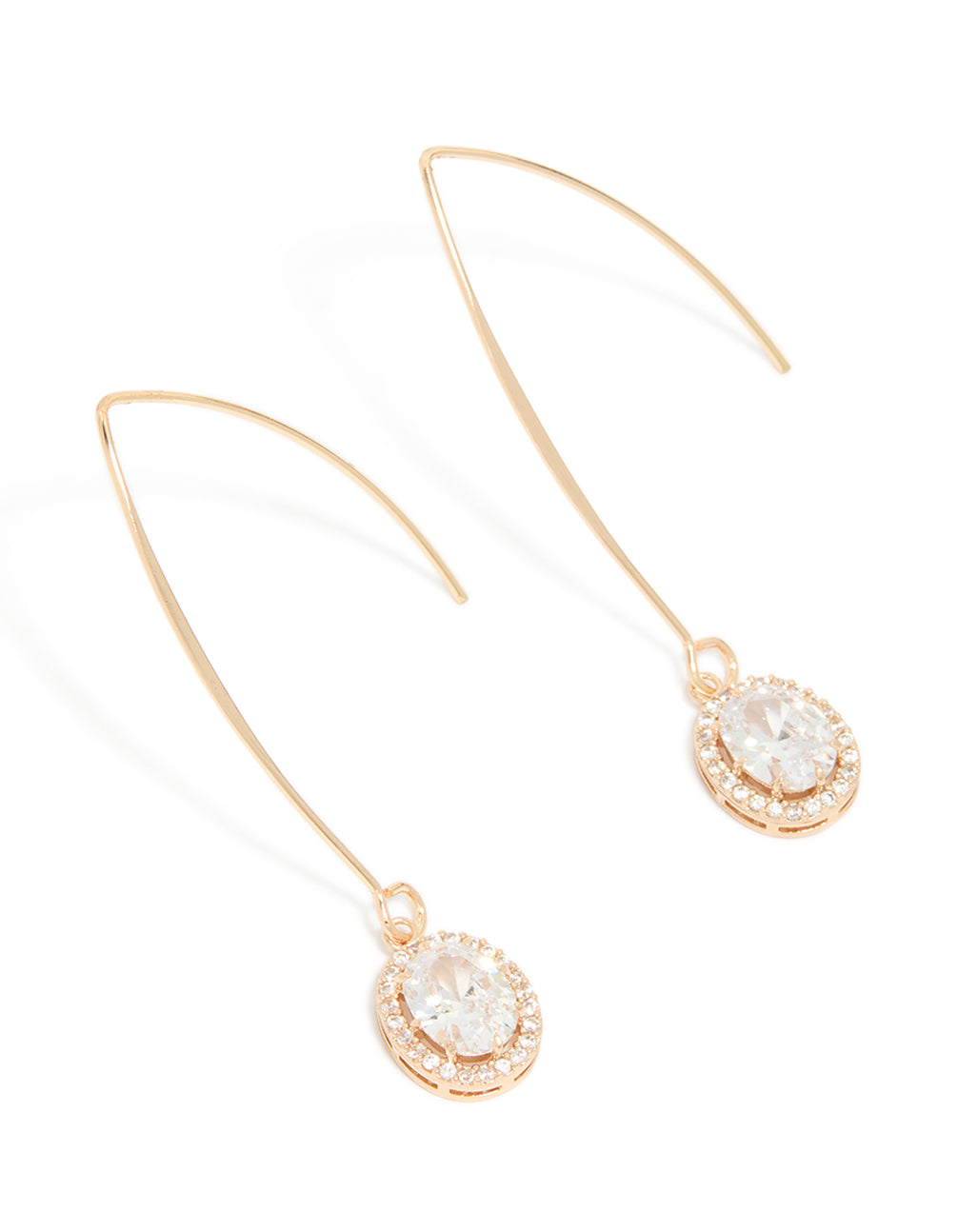Crafted from cubic zirconia, these gold dainty circle drop earrings feature a front view