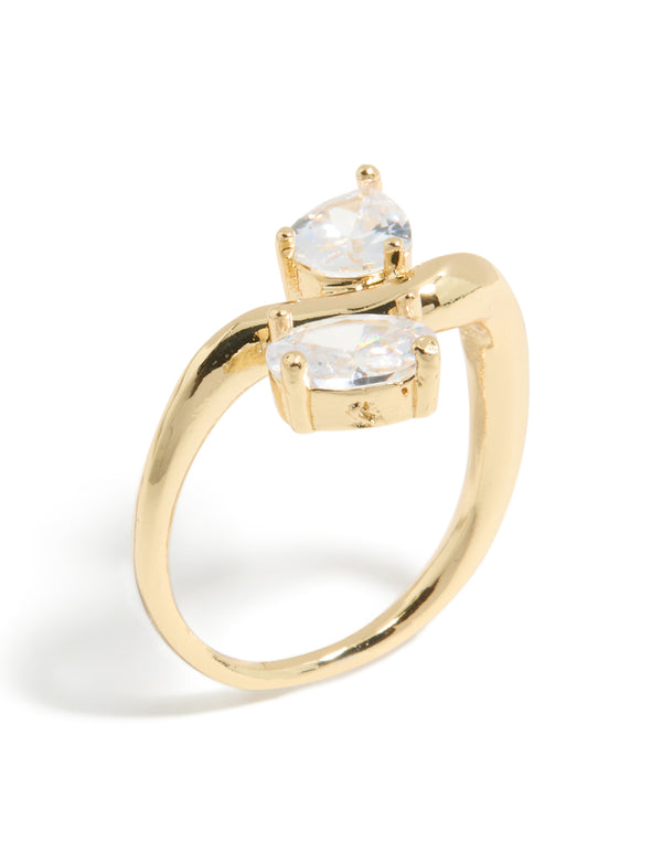 Designed with gold plated cubic zirconia in a modern double statement style side detail view