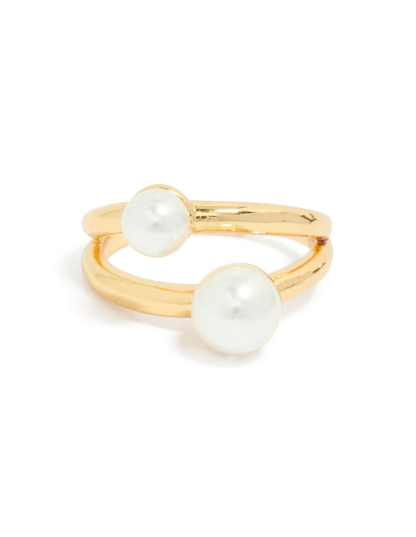 Designed with waterproof gold plated stainless steel and pearls split band ring side detail view