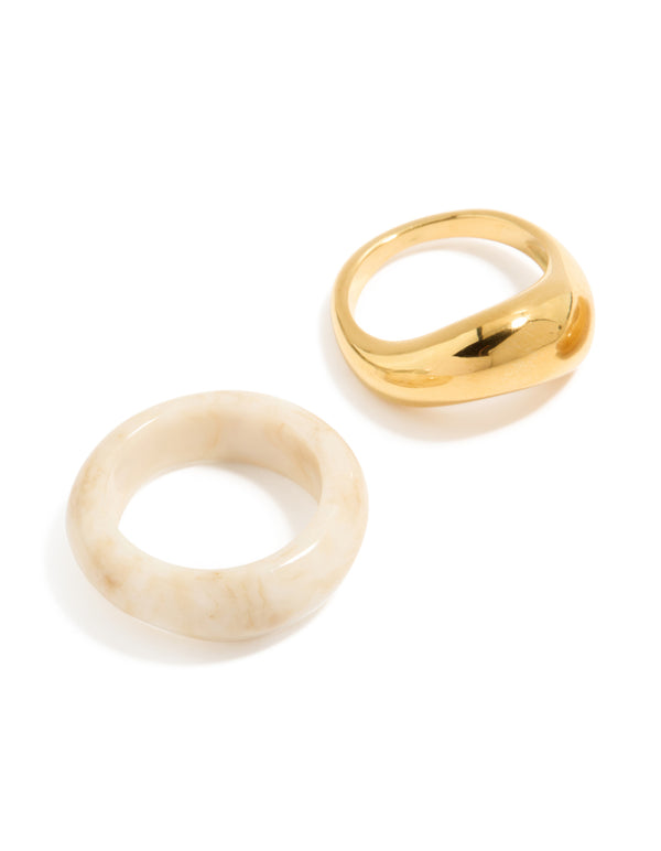 Waterproof gold plated stainless steel and acrylic stacking rings 3-pack front view
