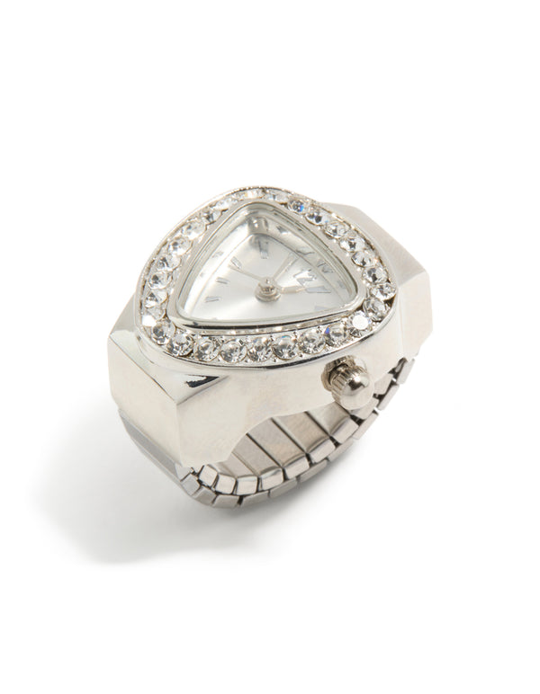 Silver Diamante Watch Ring