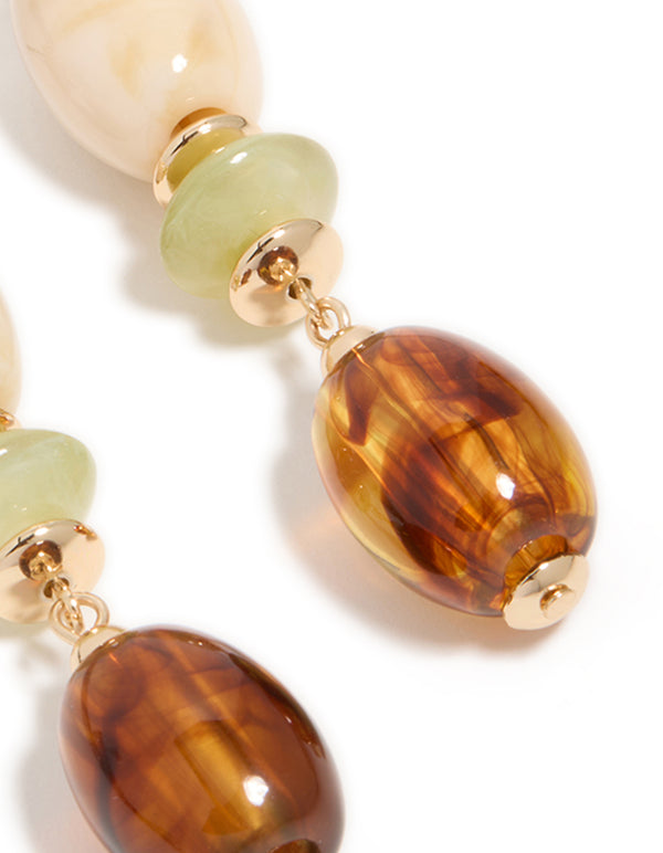 Gold & Acrylic Mixed Size Beaded Drop Earrings