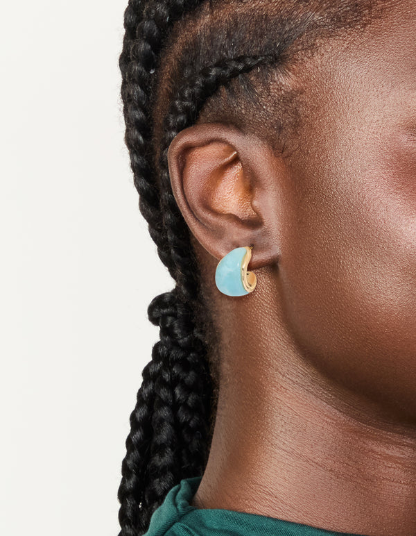 Discover gold blue and brown enamel bubble hoop earrings in a 3-pack with front view
