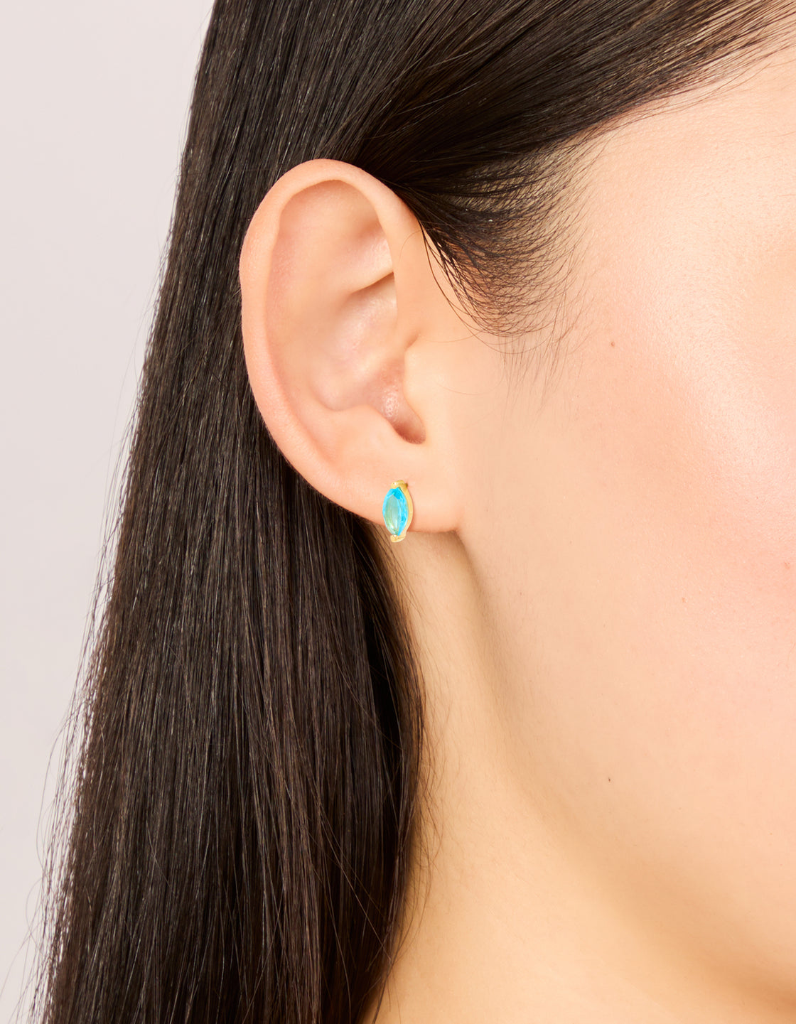Gold Plated Sterling Silver Blue Cubic Zirconia Marquise Earrings