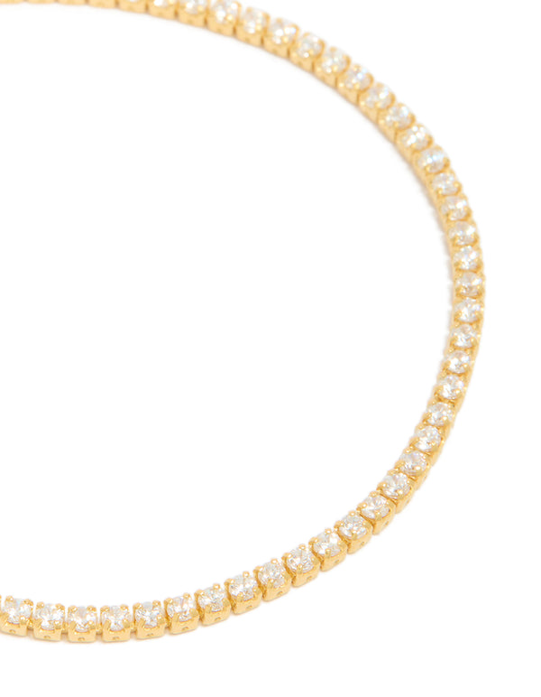 Stunning gold plated sterling silver tennis bracelet with cubic zirconia close up view