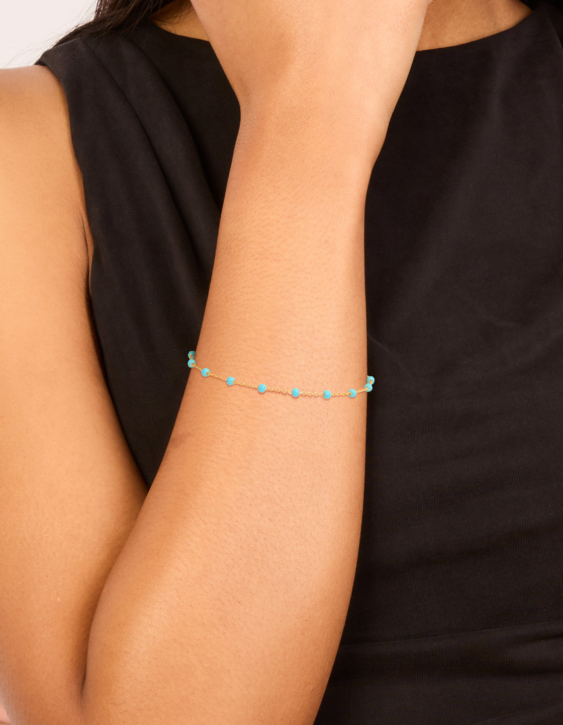 Gold Plated Sterling Silver Blue Enamel Station Beaded Bracelet
