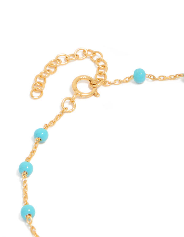 Gold Plated Sterling Silver Blue Enamel Station Beaded Bracelet