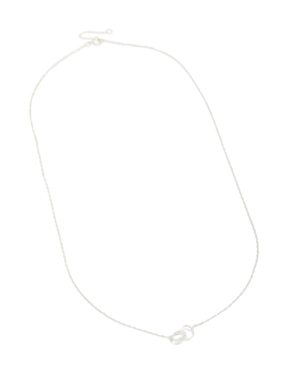 Beautifully crafted interlocked hoops pendant necklace in sterling silver front view