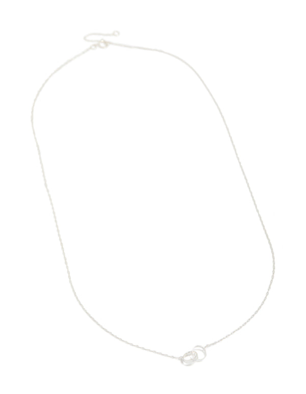 Beautifully crafted interlocked hoops pendant necklace in sterling silver front view