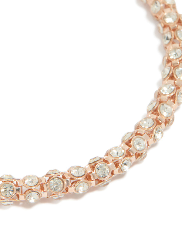 Designed beautifully is this rose gold plated diamante fireball bracelet close up view