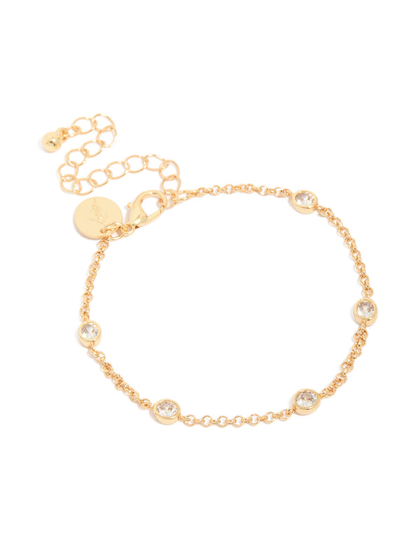 Elegant gold plated cubic zirconia bezel set bracelet front view