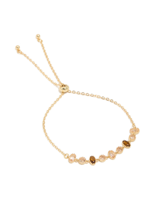 Gold Plated Cubic Zirconia Oval & Round Stone Bracelet