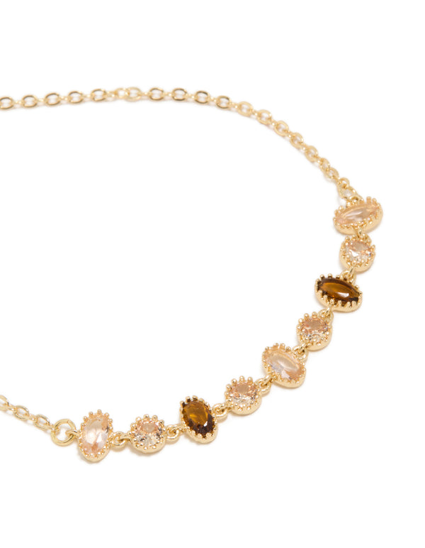 Gold Plated Cubic Zirconia Oval & Round Stone Bracelet