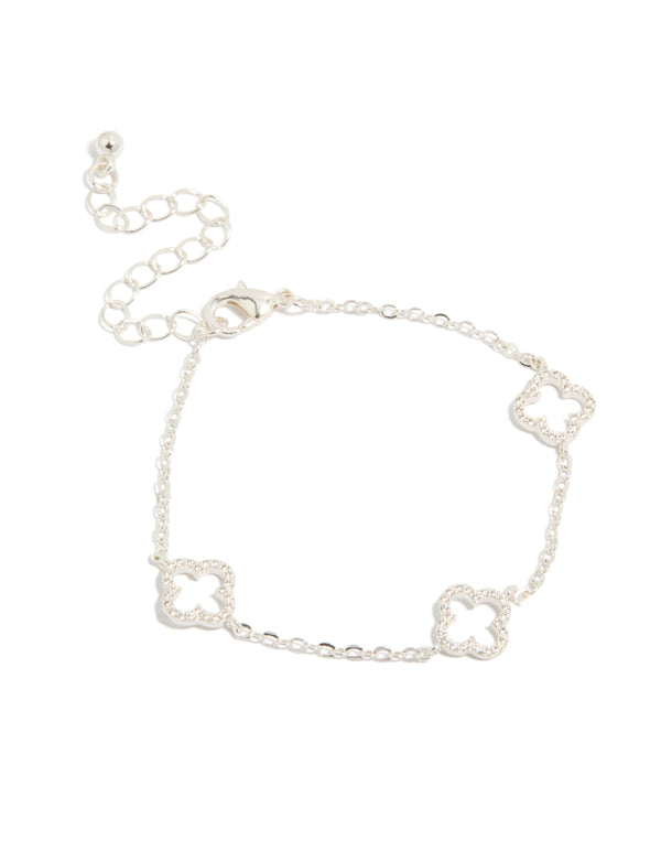 Silver Plated Cubic Zirconia Outline Flower Bracelet