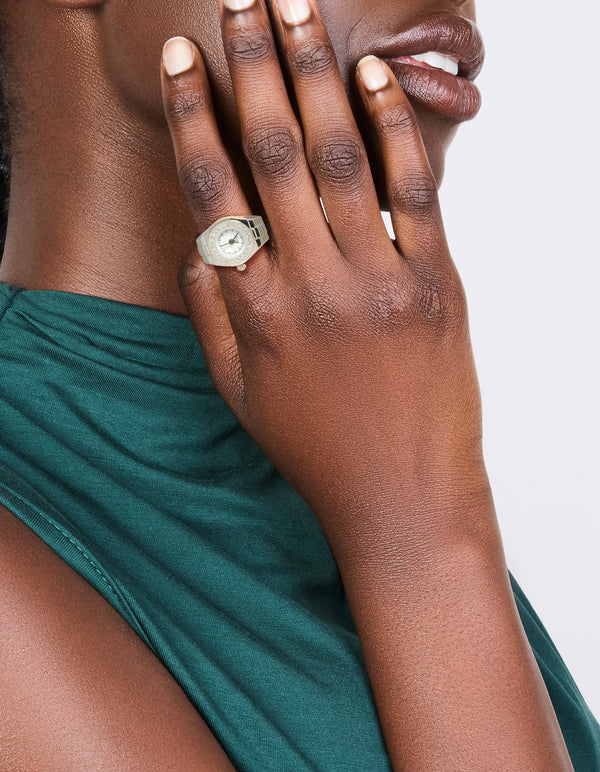 Silver Diamante Face Watch Ring