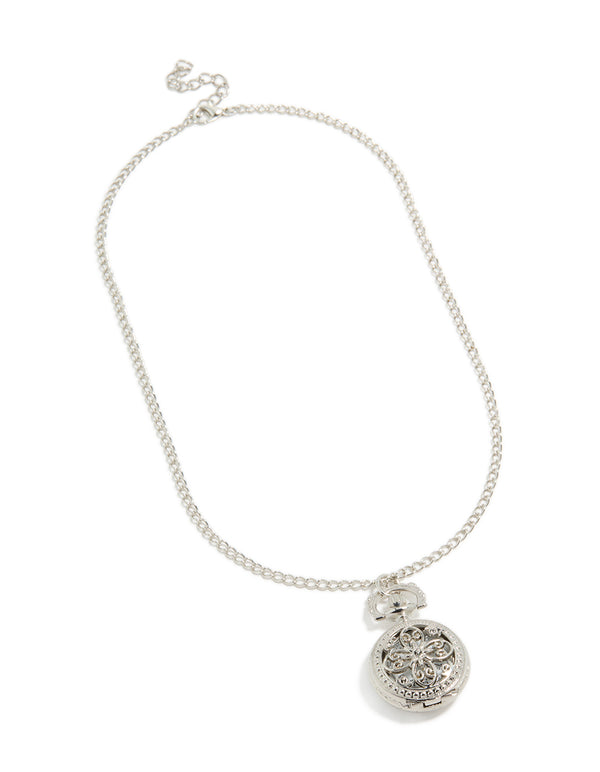 Silver Long Watch Pendant Necklace