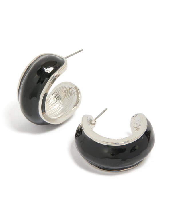 Silver Black Outer Wide Hoop Earrings