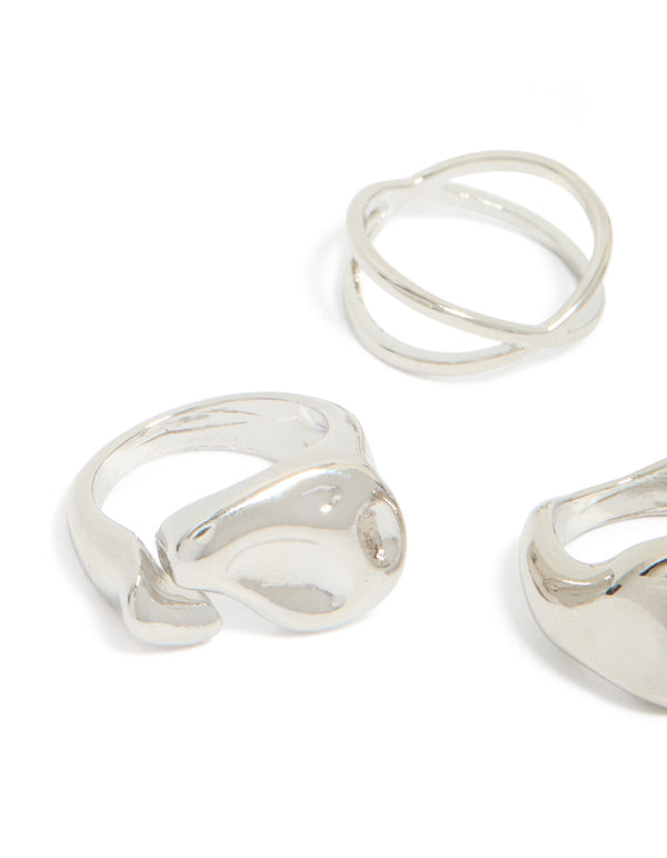 Showcasing chunky silver clean and molten ring pack accessories close up view