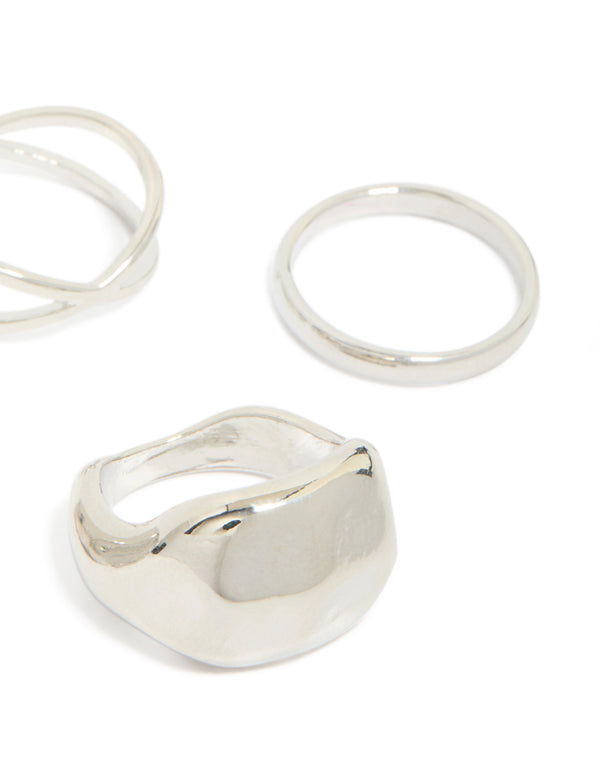 Crafted from chunky silver clean and molten ring pack accessories side detail view