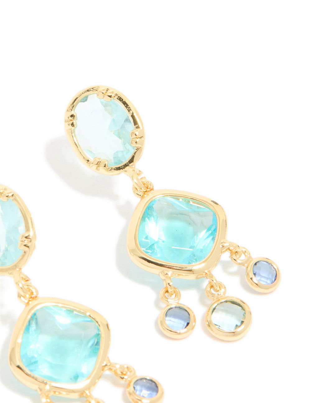 Gold Plated & Blue Cubic Zirconia Stud Drop Earrings