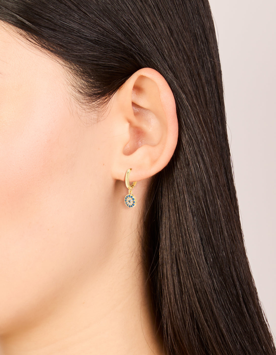 Gold Plated Cubic Zirconia Evil Eye Circle Huggie Earrings