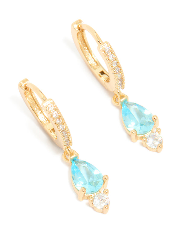 Gold Plated Plated Blue Cubic Zirconia Huggie Earrings