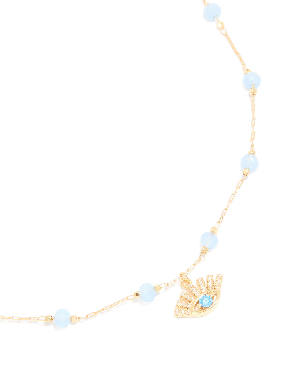 Gold Plated Blue Beaded & Evil Eye Pendant Necklace