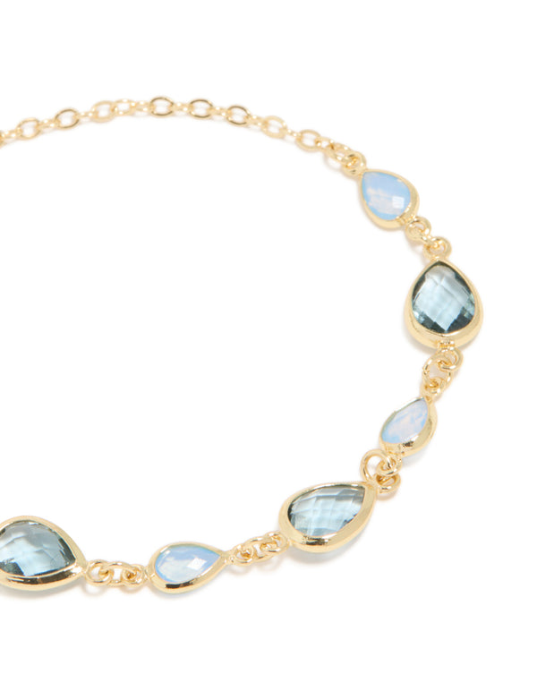 Gold Plated Deep Blue Cubic Zirconias Large Toggle Bracelet