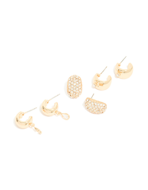 Gold Diamante Hoop Earrings 3-Pack
