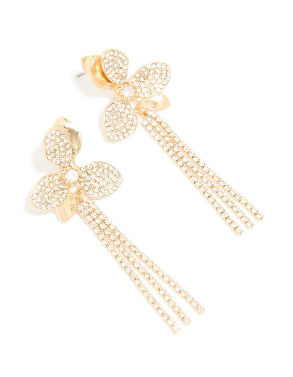 Gold Diamante Flower Drop Earrings
