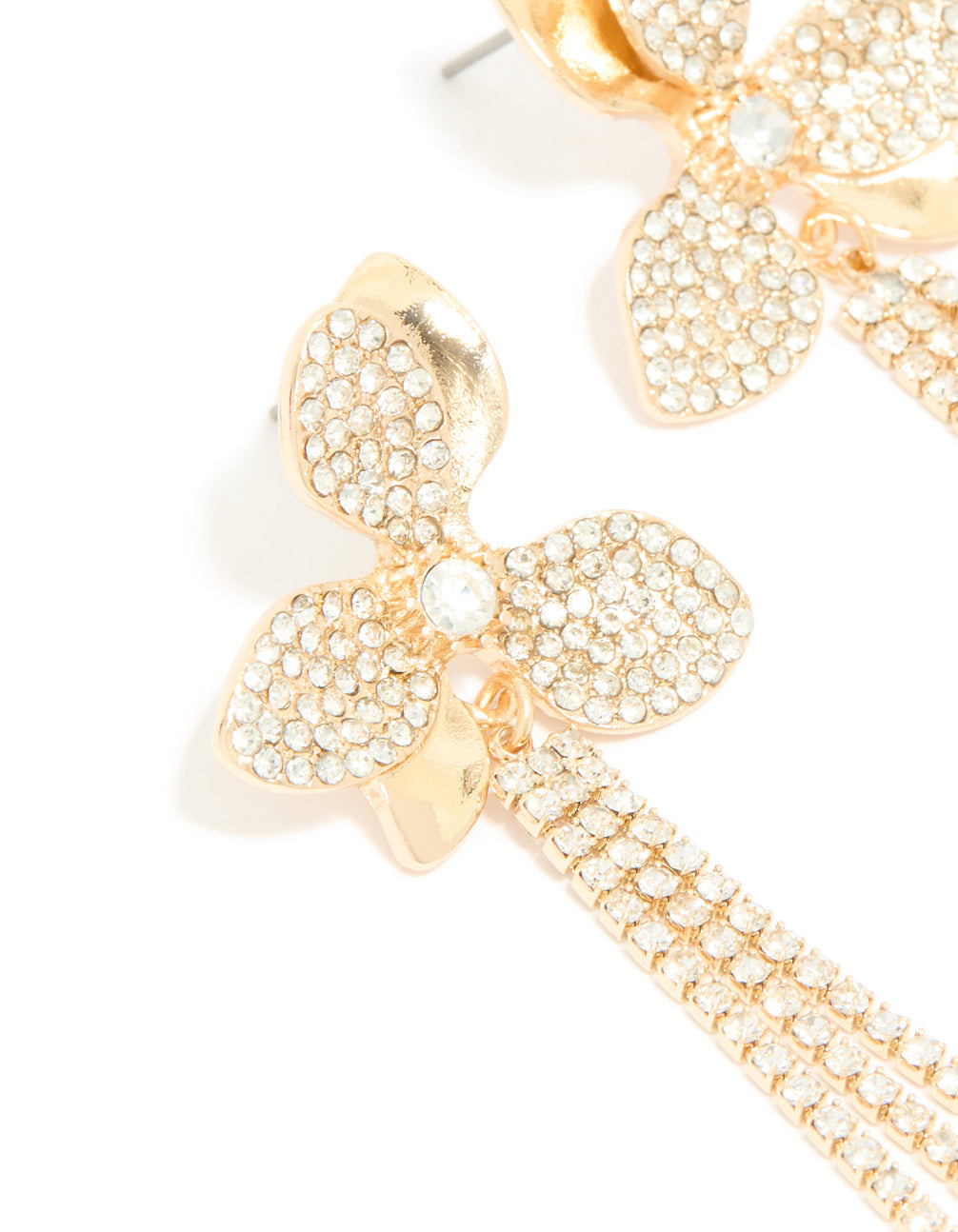 Gold Diamante Flower Drop Earrings