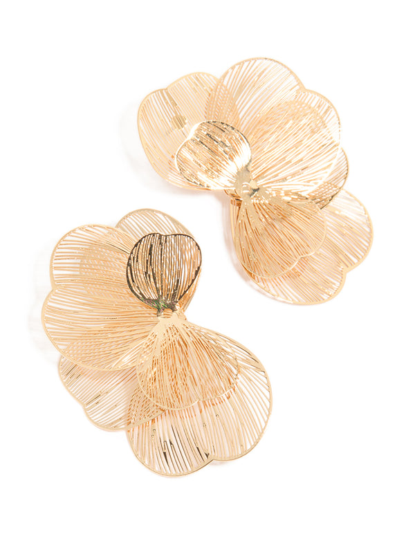 Gold Small Wire Petal Stud Earrings