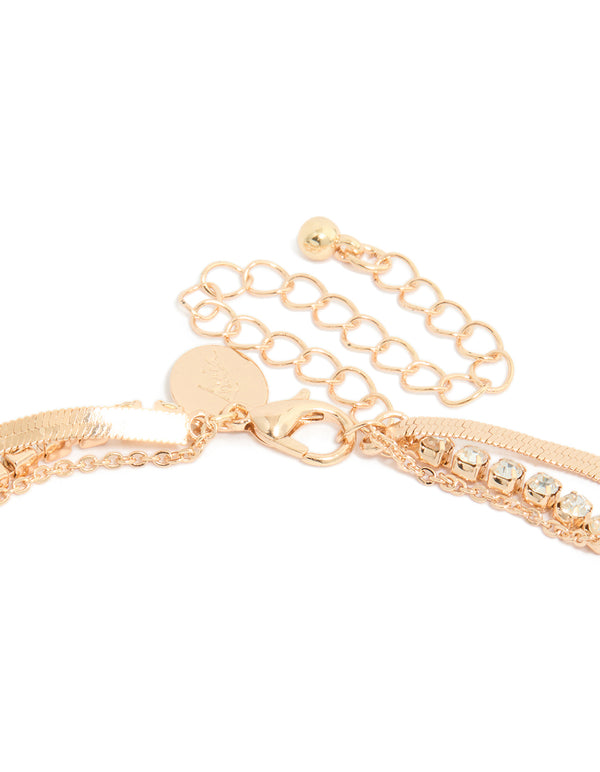 Gold Diamante & Snake Chain Layered Necklace