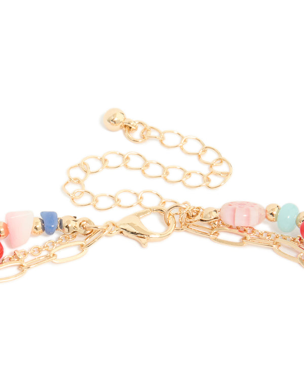 Gold Fish Pendant & Multicoloured Beaded Layered Necklace