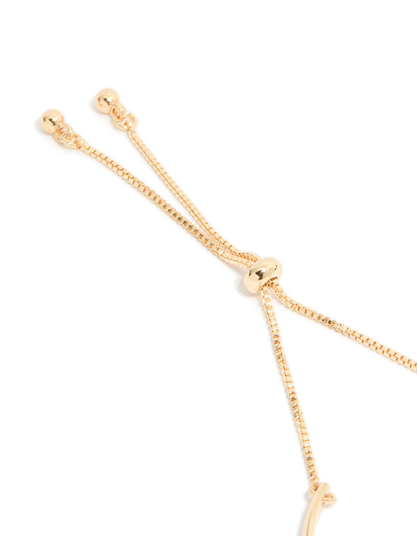 Gold Pink Flowers Charm Toggle Bangle