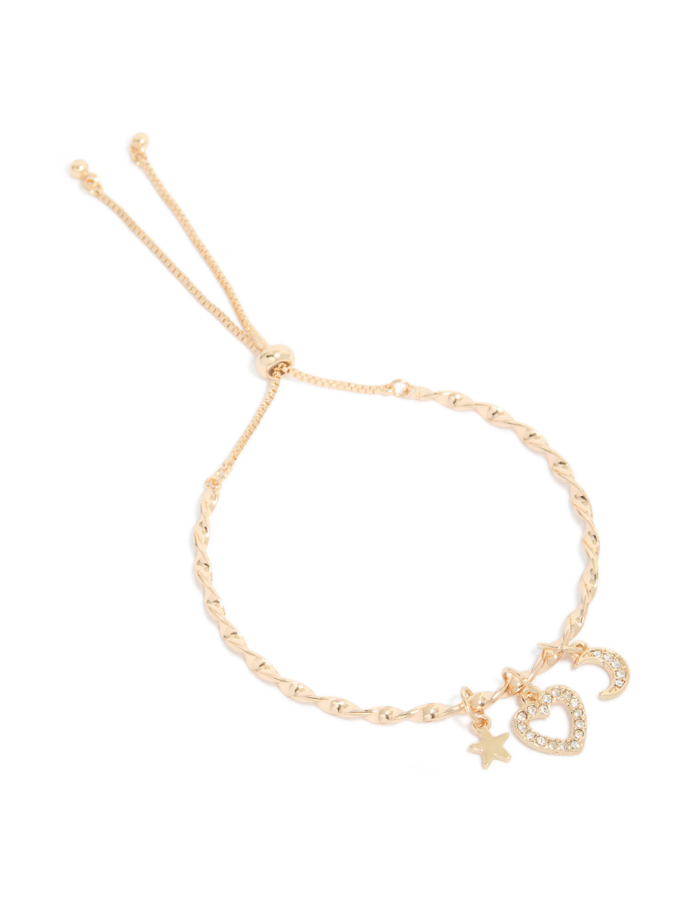 Gold Twisted Chain Celestial Charm Toggle Bracelet