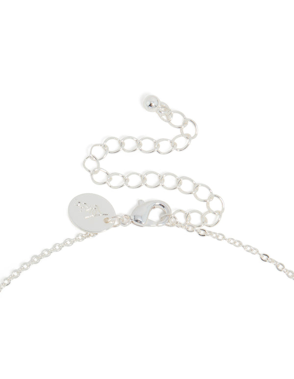 Elegant thin letter J necklace with an initials crafted from silver plated cubic zirconia and adjustable clasp detail view