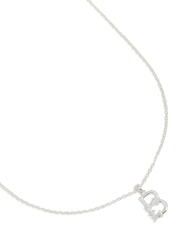Silver Plated Thin Cubic Zirconia Letter B Necklace