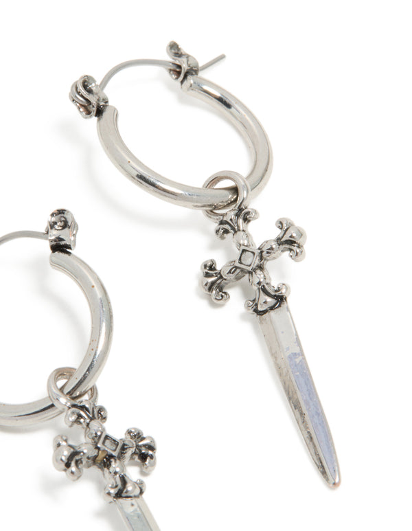 Silver Dagger Hoop Earrings