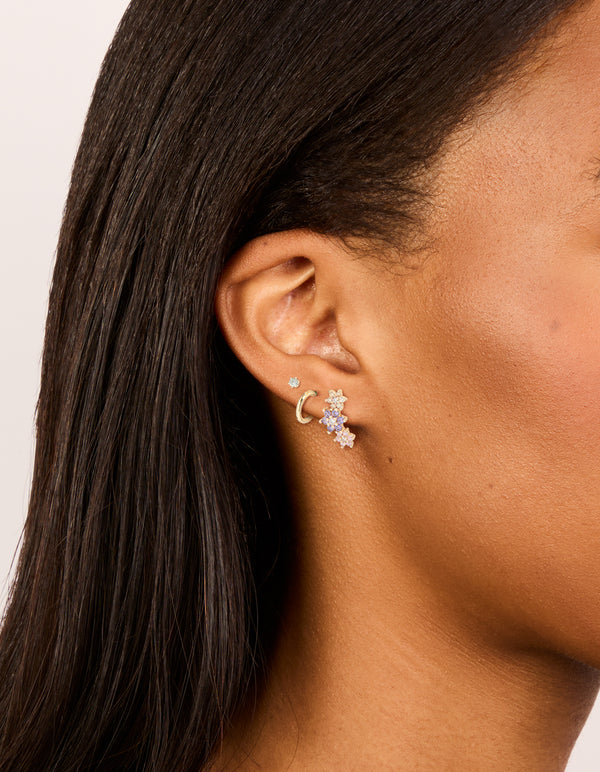 Gold Cubic Zirconia Flower Stud & Hoop Earrings 3-Pack