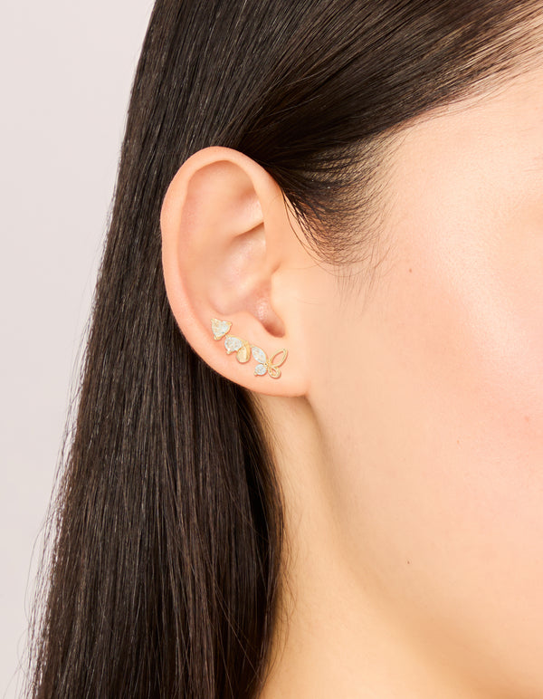Gold Cubic Zirconia Butterfly & Heart Stud Earrings 3-Pack